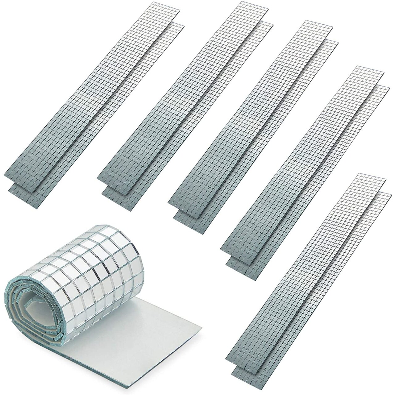 Silver Glass Mirror Tiles for Crafts, 5x5 mm Self-Adhesive